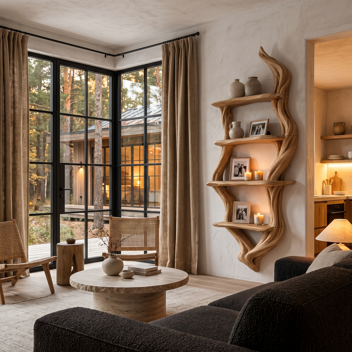 Étagère murale rustique, design branche d'arbre fabriqué à la main pour salon SINLHABS066