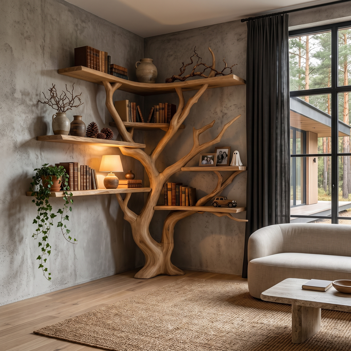 Modern Corner Tree Bookshelf With Asymmetrical Shelves For Living Room SINLHATB777