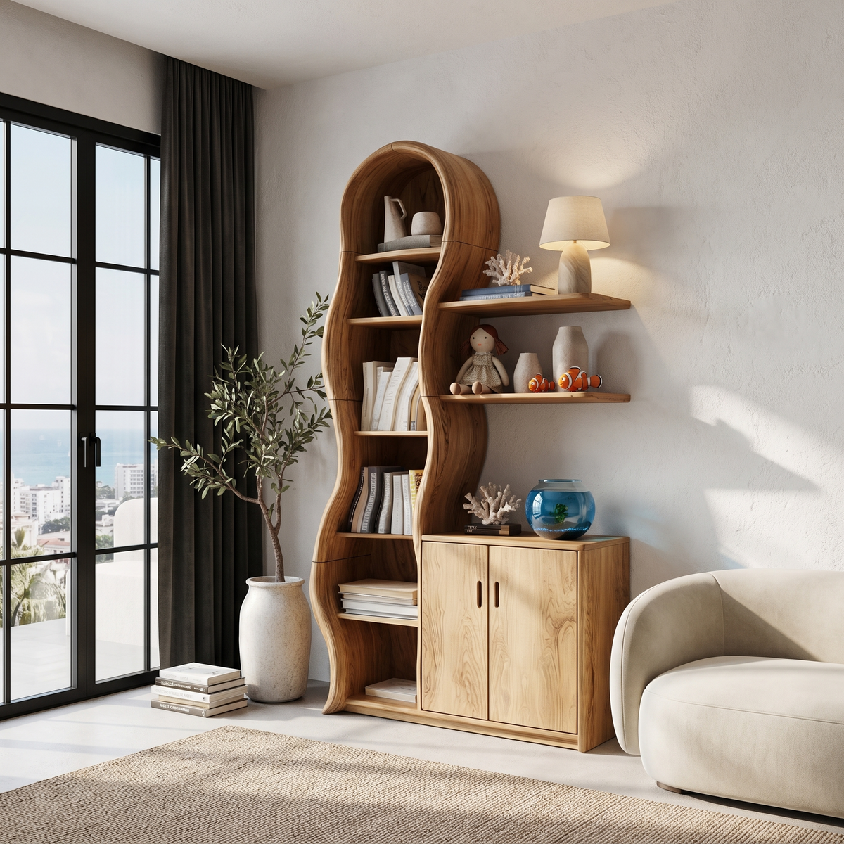 Contemporary Wooden Display Cabinet With Sculptural Branch Frame For Living Room SINLHASD540