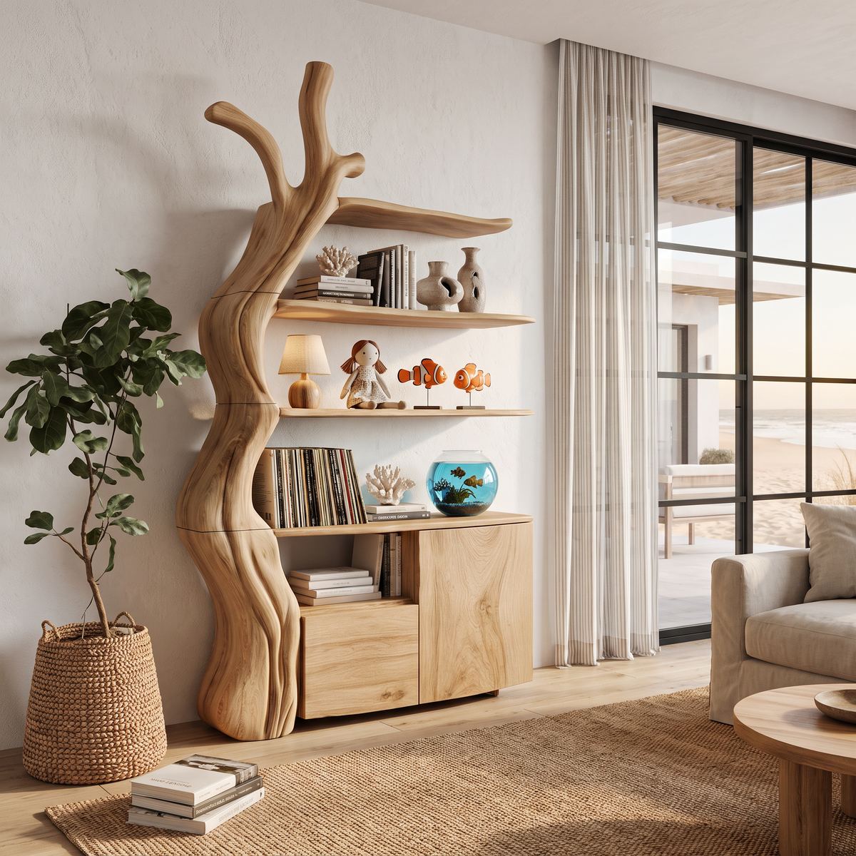 Vitrine organique avec silhouette d'arbre fluide pour chambre à coucher SINLHASD542