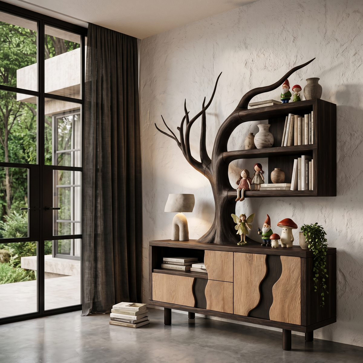 Meuble moderne avec motif de branche d'arbre intégré pour salon SINLHASD546