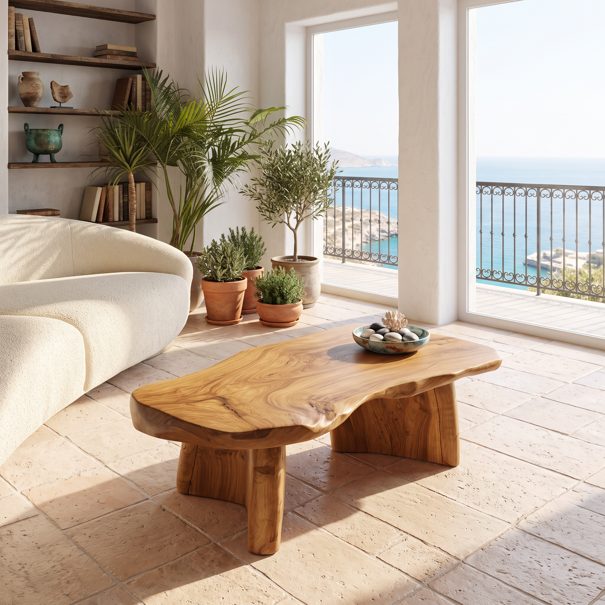 Organic Modern Live Edge Coffee Table With Natural Edge Design For Living Room SINLHACF420