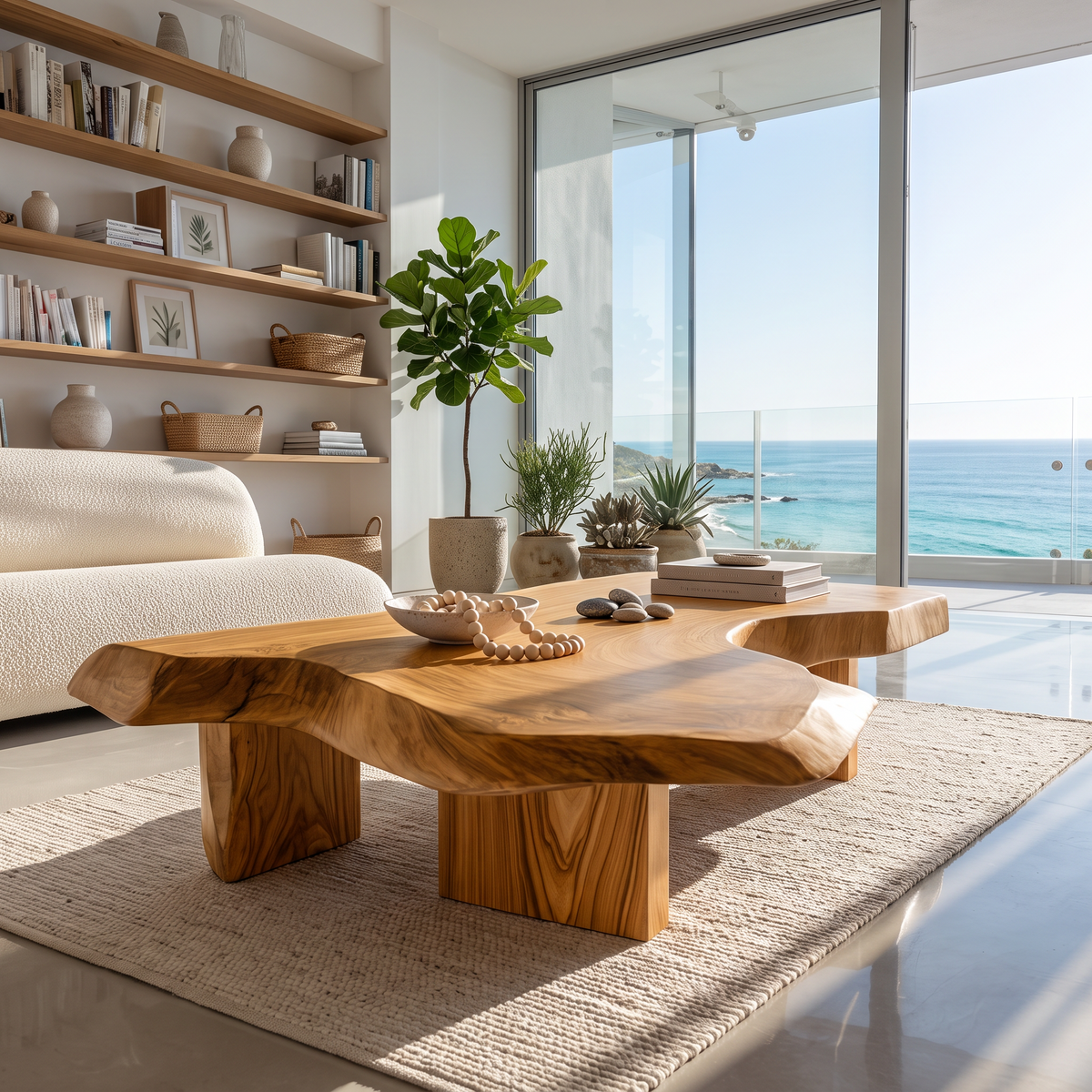 Modern Solid Wood Coffee Table With Sculptural Slab Top For Living Room SINLHACF421 SINLHACF421