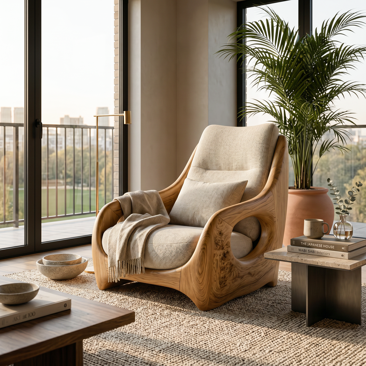 Organic Armchair Smooth Curved For Living Room RTTHTTACC013