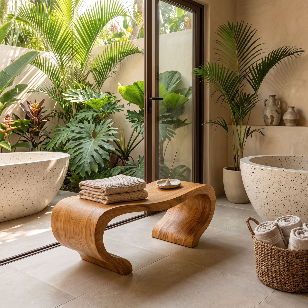 Modern Organic Shower Bench For Spa Decor Or Bathroom SITHTTSB007