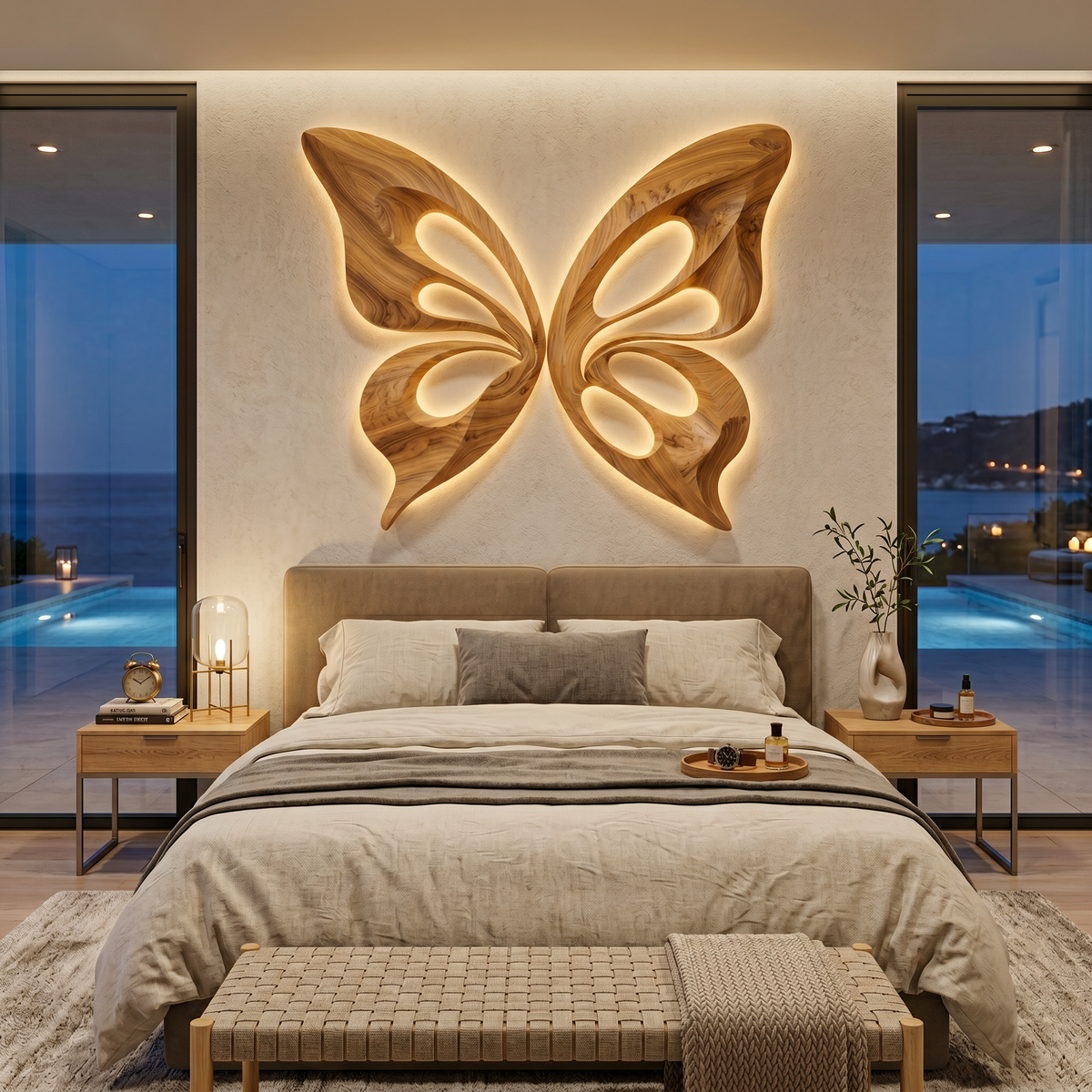 Modern Wooden Butterfly Wall Art Hand Carved For Living Decor RTTHTTWA153