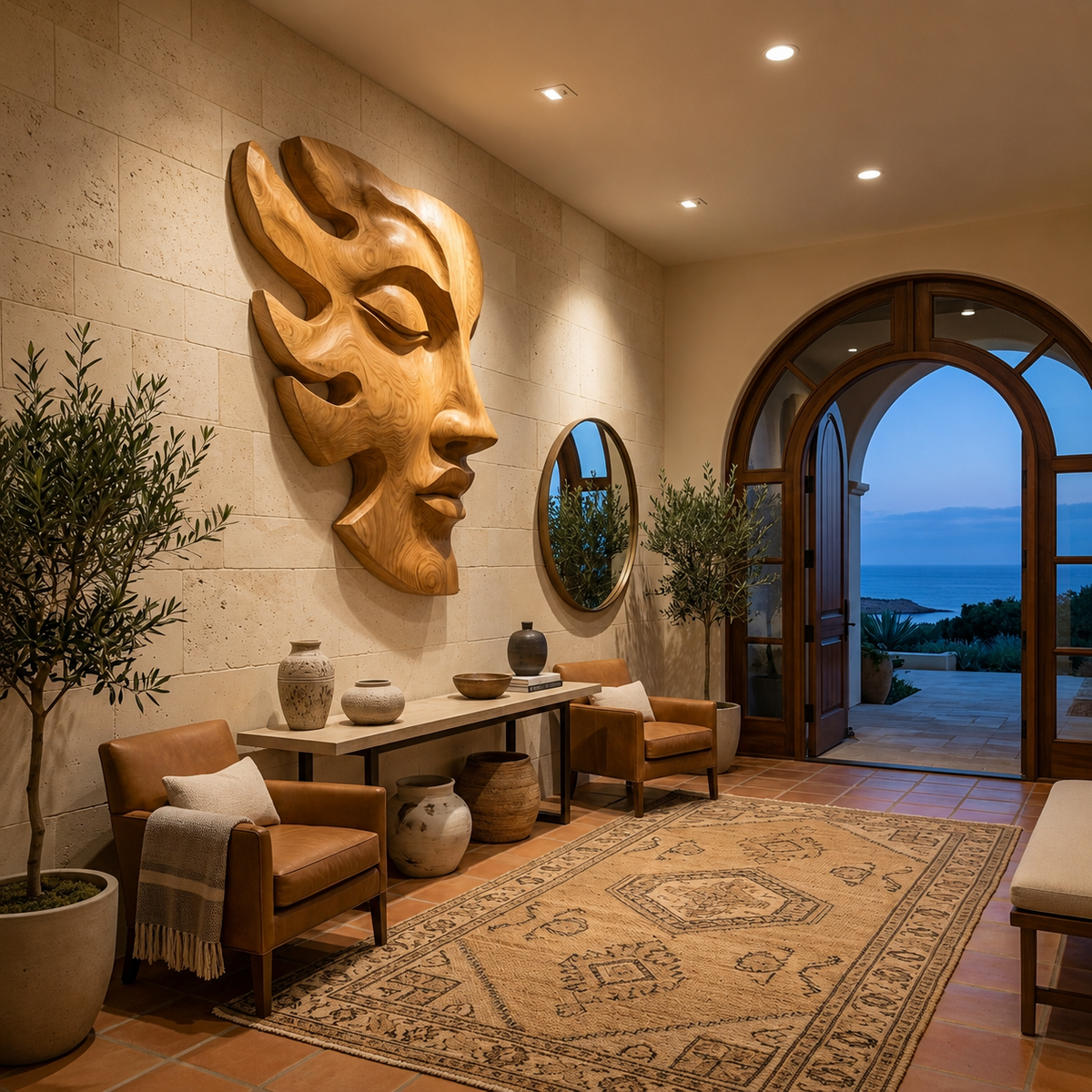 Handcrafted Wooden Face Wall Art With Sculptural Form For Interior RTTHTTWA150
