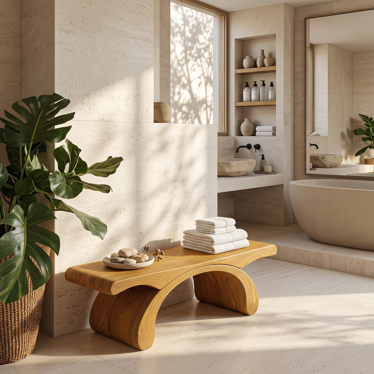 Modern Organic Shower Bench For Bathroom Or Spa Furniture SITHTTSB013