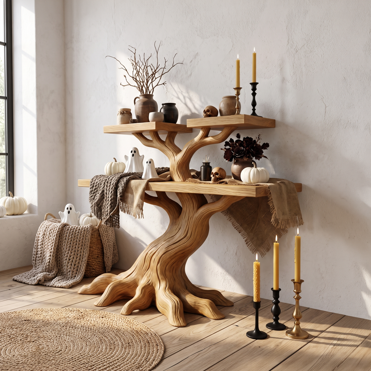Minimalist Gnarled Tree Console For Vintage Halloween Decor SILDTTNCS160