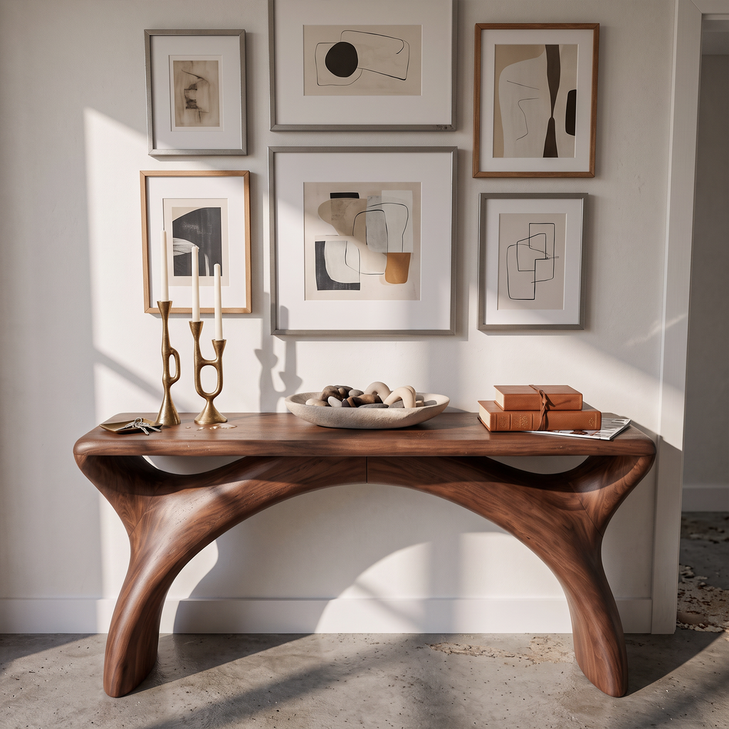 Console d'entrée style Mid-Century avec structure aux courbes fluides SINLKIFLP144