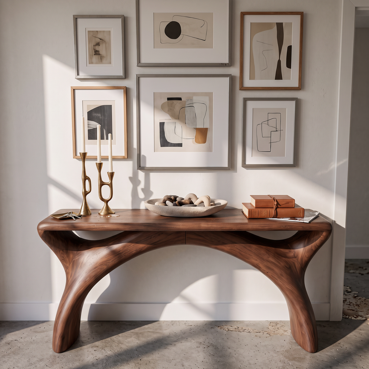 Console d'entrée style Mid-Century avec structure aux courbes fluides SINLKIFLP144