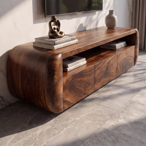Meuble TV contemporain avec forme en bois sculpturale pour salon et séjour SINLKITVC095