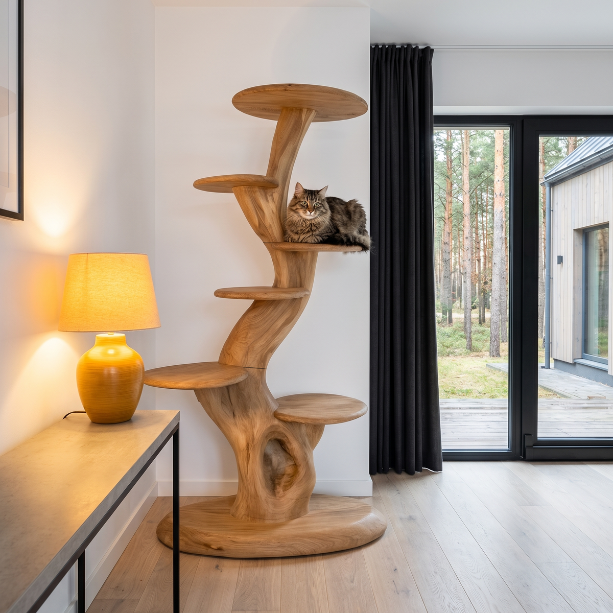 Rustic Sculptural Cat Tree With Multi Level Platforms For Living Room SINLHATT015