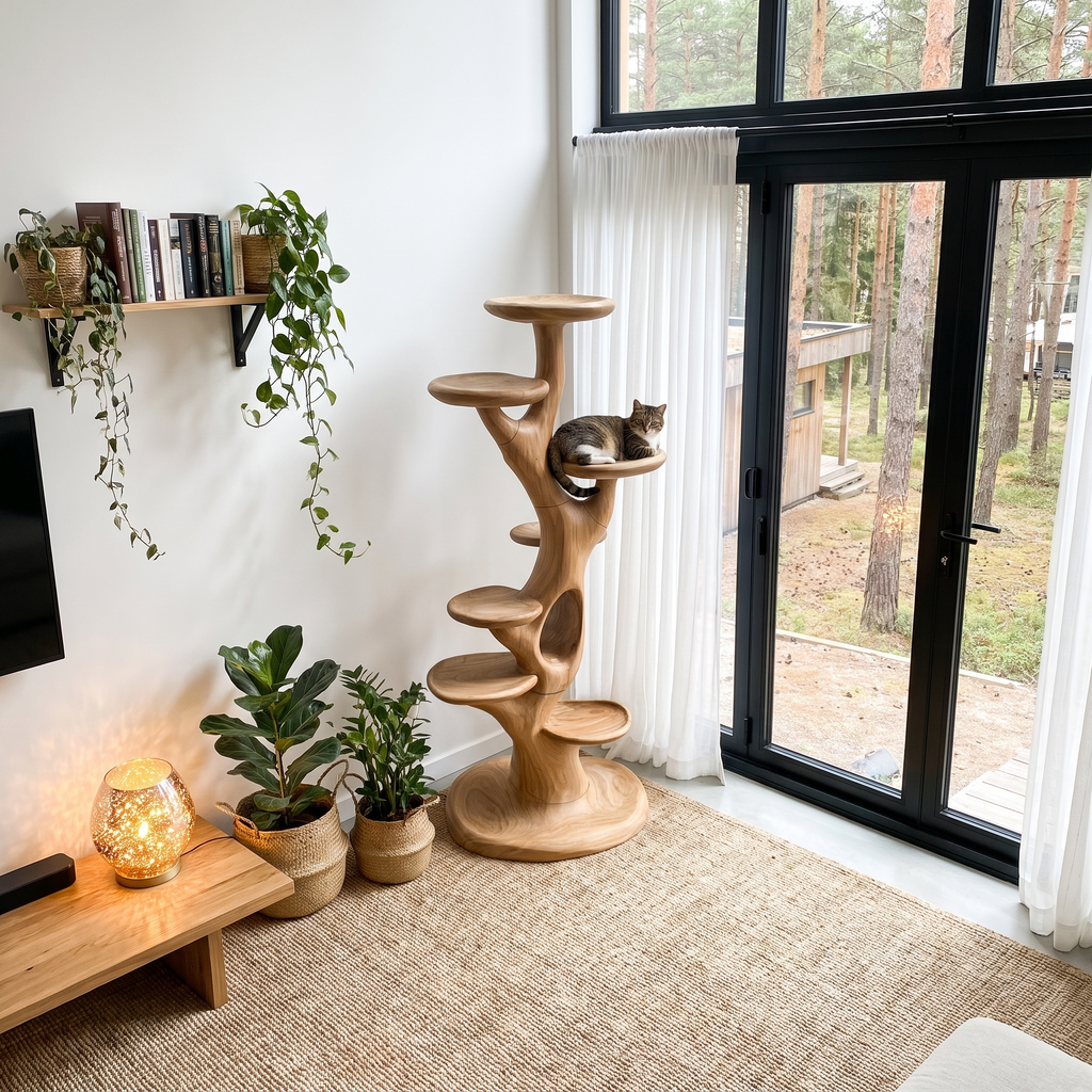 Arbre à chat sculptural à plateformes multi-niveaux pour chats d'intérieur SINLHATT016