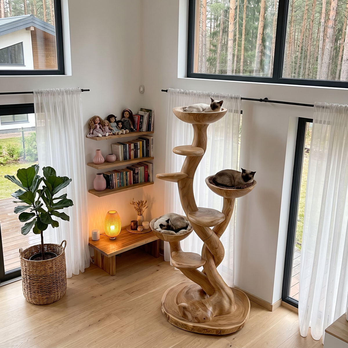 Organic Sculptural Cat Tree With Multi Level Platforms For Indoor Cats SINLHATT018