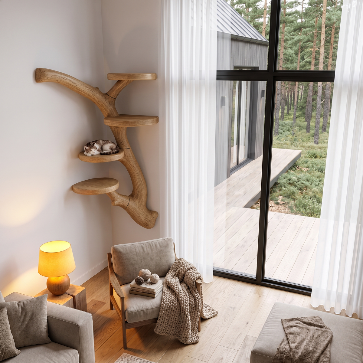 Modern Wall Mounted Cat Tree With Branch Inspired Platforms For Indoor Cats SINLHATT019