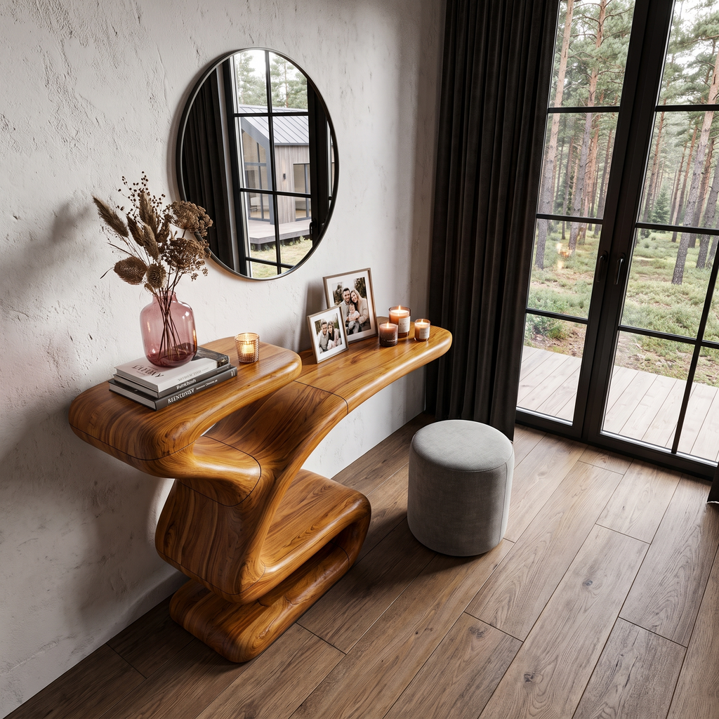 Console sculpturale avec base asymétrique évidée pour entrée SINLHACS694