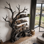 Bibliothèque moderne en forme d'arbre, étagères en branches fabriquées à la main pour bibliothèque maison SINLHATB768