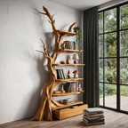 Bibliothèque arbre organique au design sculptural artisanal pour salon SINLHATB771