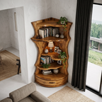 Étagère d'angle style Mid-Century avec base de rangement incurvée pour salon SINLHABS072