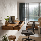 Bureau flottant rustique avec design à bord brut pour bureau à domicile et espace de travail SINLHADE169