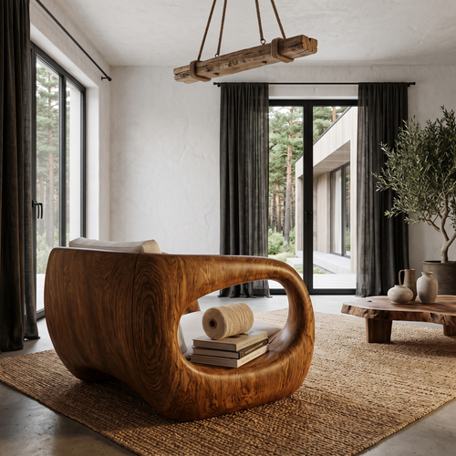 Chaise sculpturale contemporaine au design d'accoudoir fluide pour salon SINLHACHR039