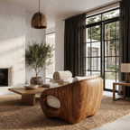 Fauteuil de salon en bois rustique avec dossier enveloppant pour coin lecture SINLHACHR040