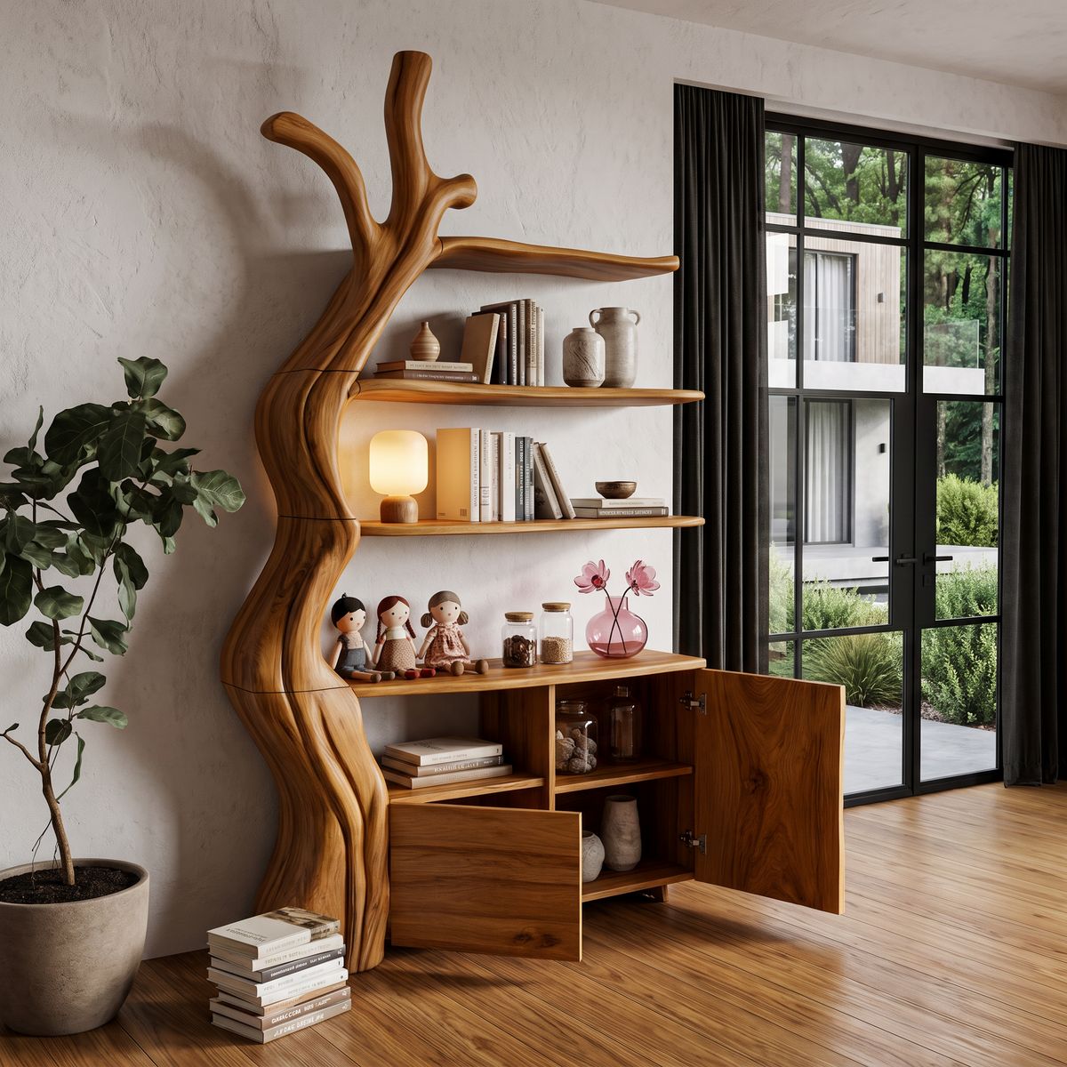 Vitrine organique avec silhouette d'arbre fluide pour chambre à coucher SINLHASD542