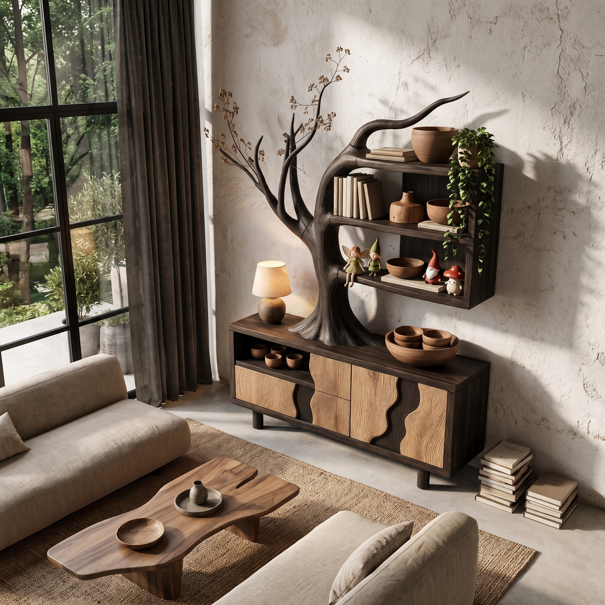 Meuble moderne avec motif de branche d'arbre intégré pour salon SINLHASD546