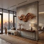 Horloge murale en bois bio avec sculpture en forme de vague pour intérieur de salon RTTHTTWAC018