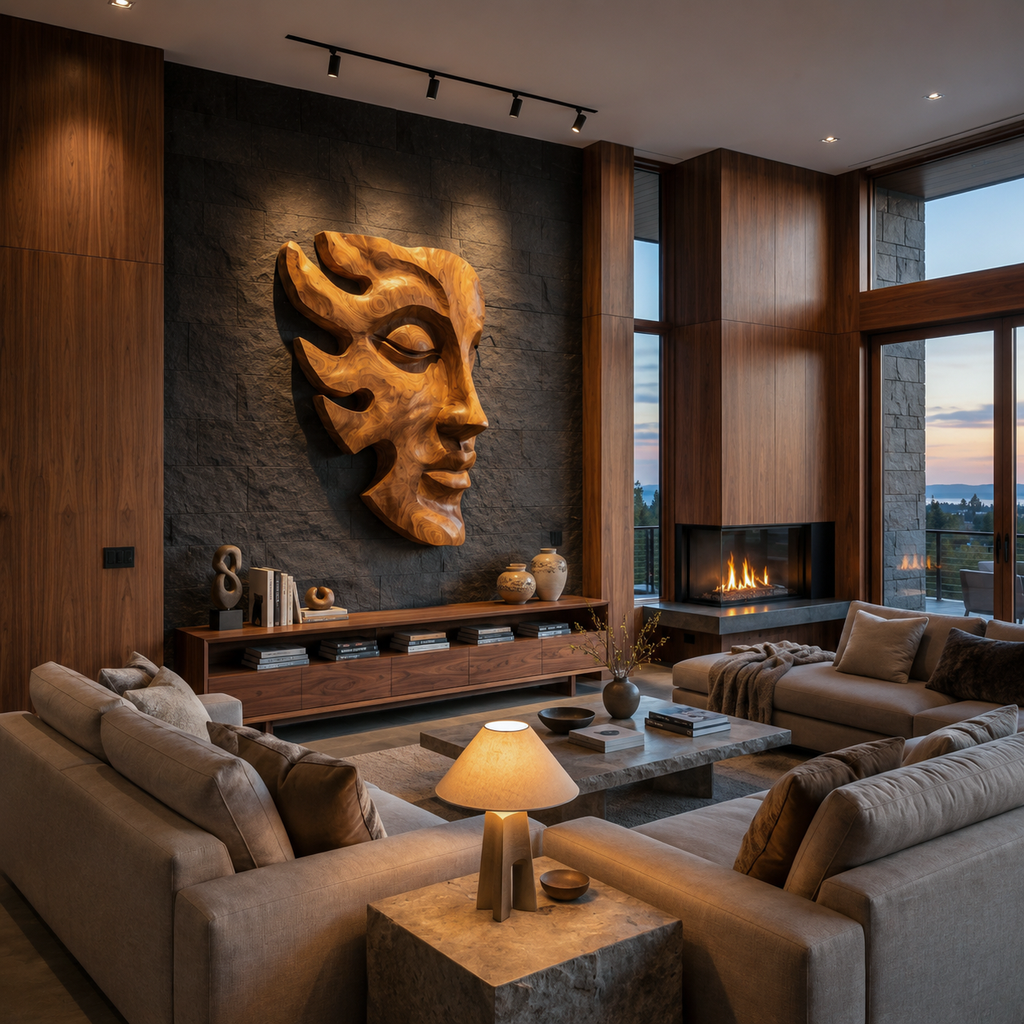 Décoration murale visage en bois sculpté à la main pour intérieur RTTHTTWA150