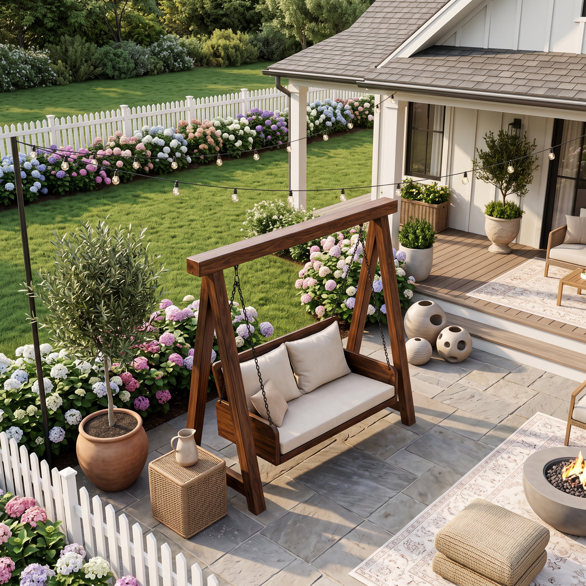 Organic Wood Swing With Backrest For Patio RTTHTTSG002