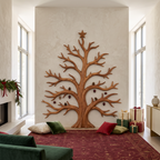 Sculpture murale rustique de Noël en bois avec motif d'arbre aux branches dénudées pour salon SINLSAWA139
