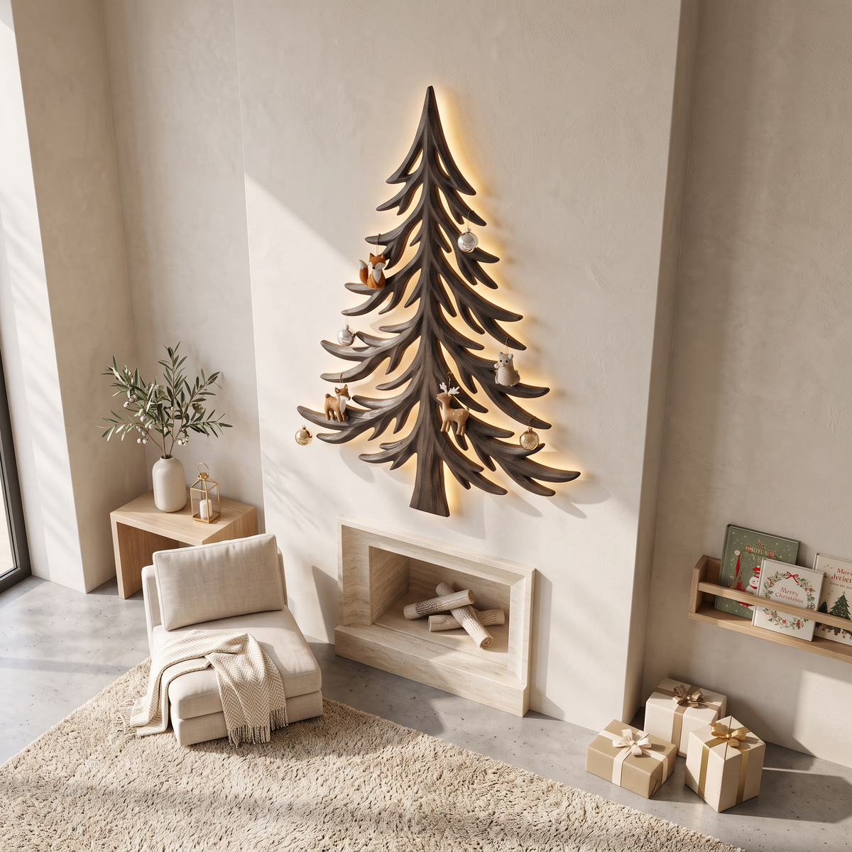 Décoration murale de Noël moderne avec motif de branches de pin superposées pour salon SINLSAWA143