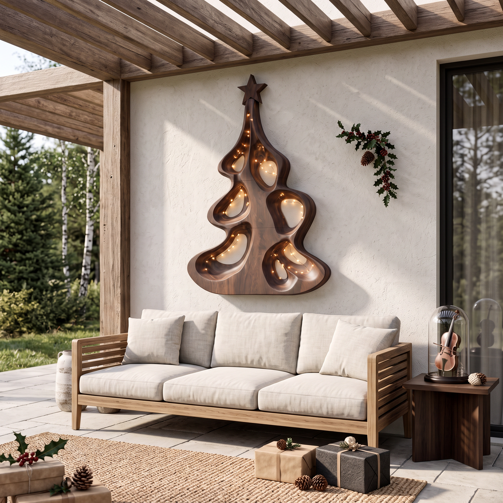 Décoration murale de Noël moderne avec forme d'arbre ajouré artistique pour entrée SINLSAWA151