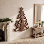 Décoration de Noël organique en bois avec silhouette d'arbre fluide pour entrée SINLSAWA152
