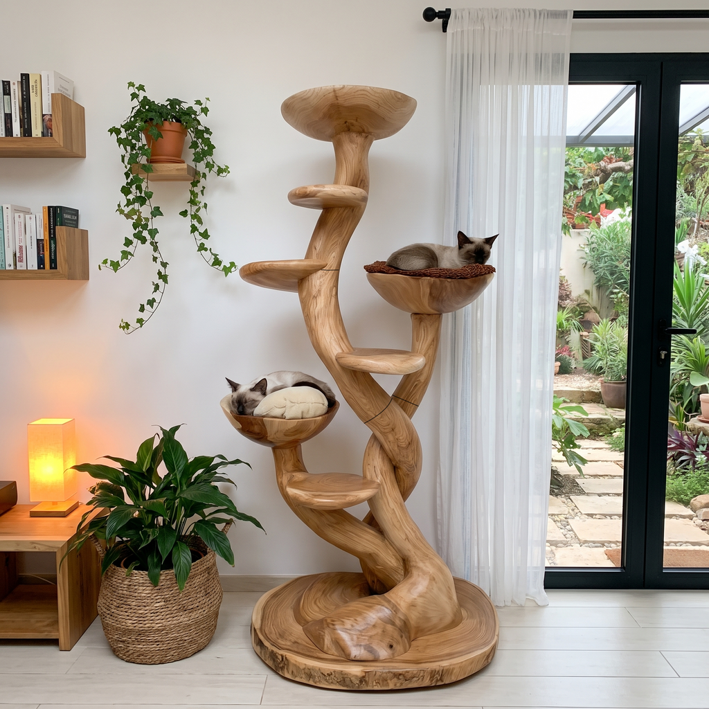 Arbre à chat sculptural organique avec plateformes multiniveaux pour chats d'intérieur SINLHATT018