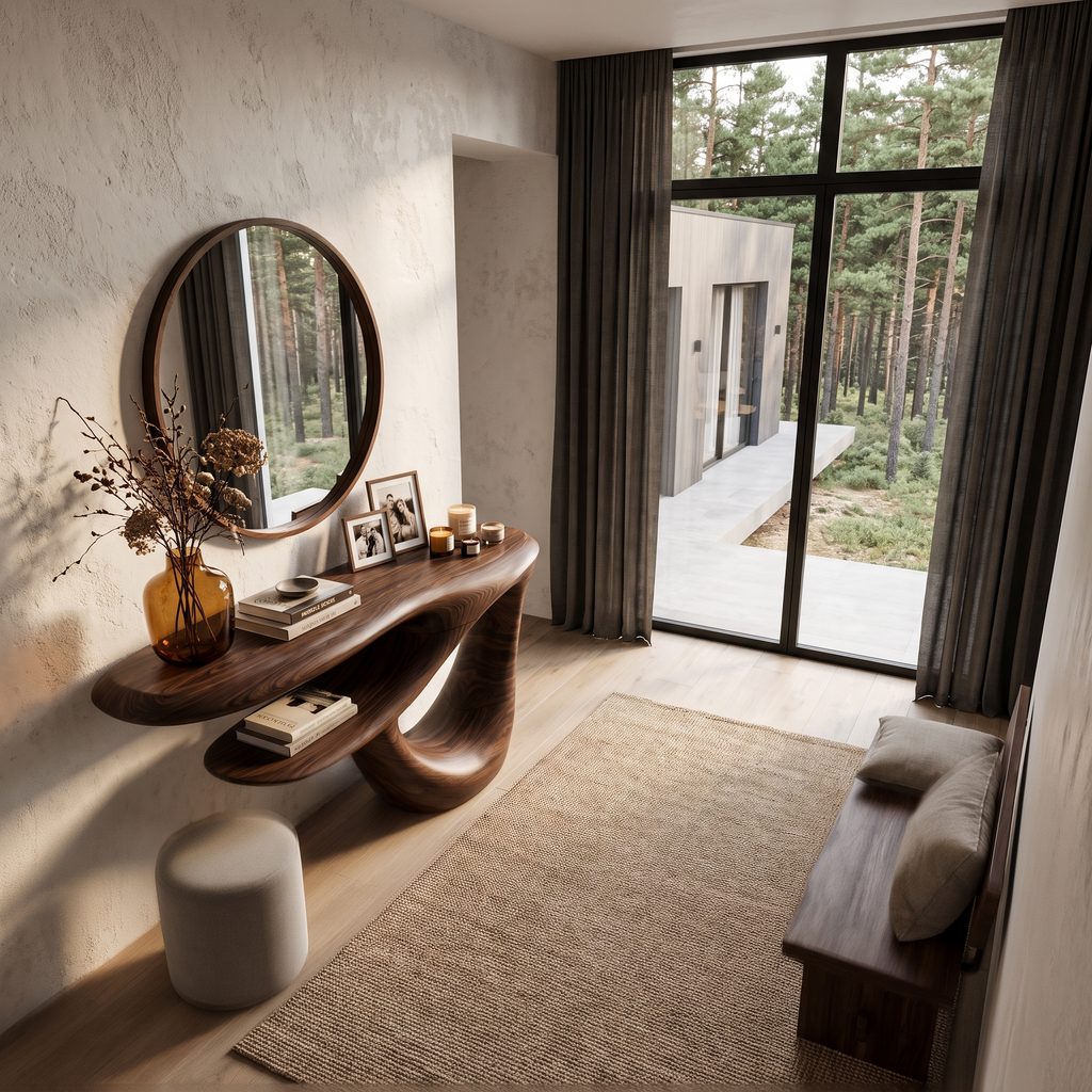 Console contemporaine avec piètement ouvert artistique pour entrée et couloir SINLHACS695