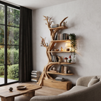 Bibliothèque arbre organique au design sculptural artisanal pour salon SINLHATB771