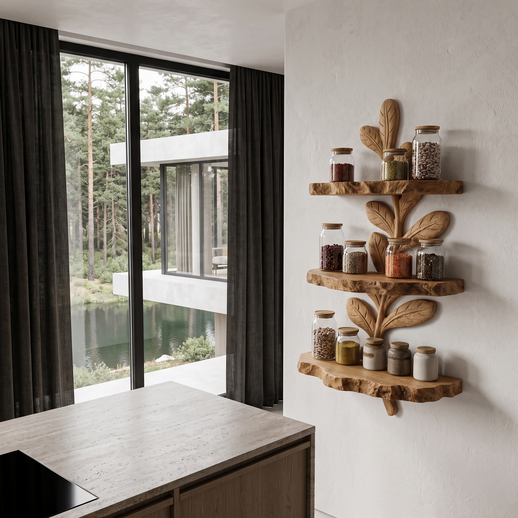 Étagère murale flottante moderne en bois massif faite à la main pour bureau à domicile SINLHAFL065