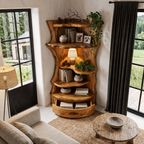 Étagère d'angle style Mid-Century avec base de rangement incurvée pour salon SINLHABS072