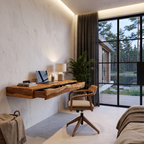 Bureau flottant rustique avec design à bord brut pour bureau à domicile et espace de travail SINLHADE169