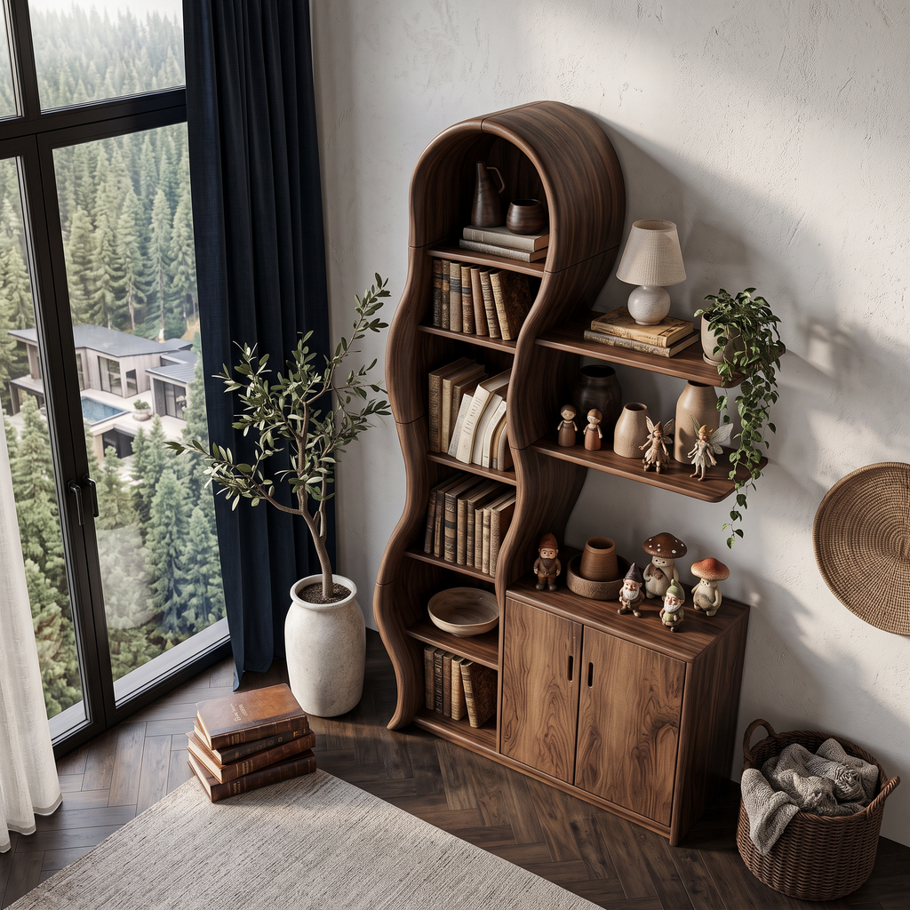 Vitrine contemporaine en bois avec structure en branches sculptées pour salon SINLHASD540