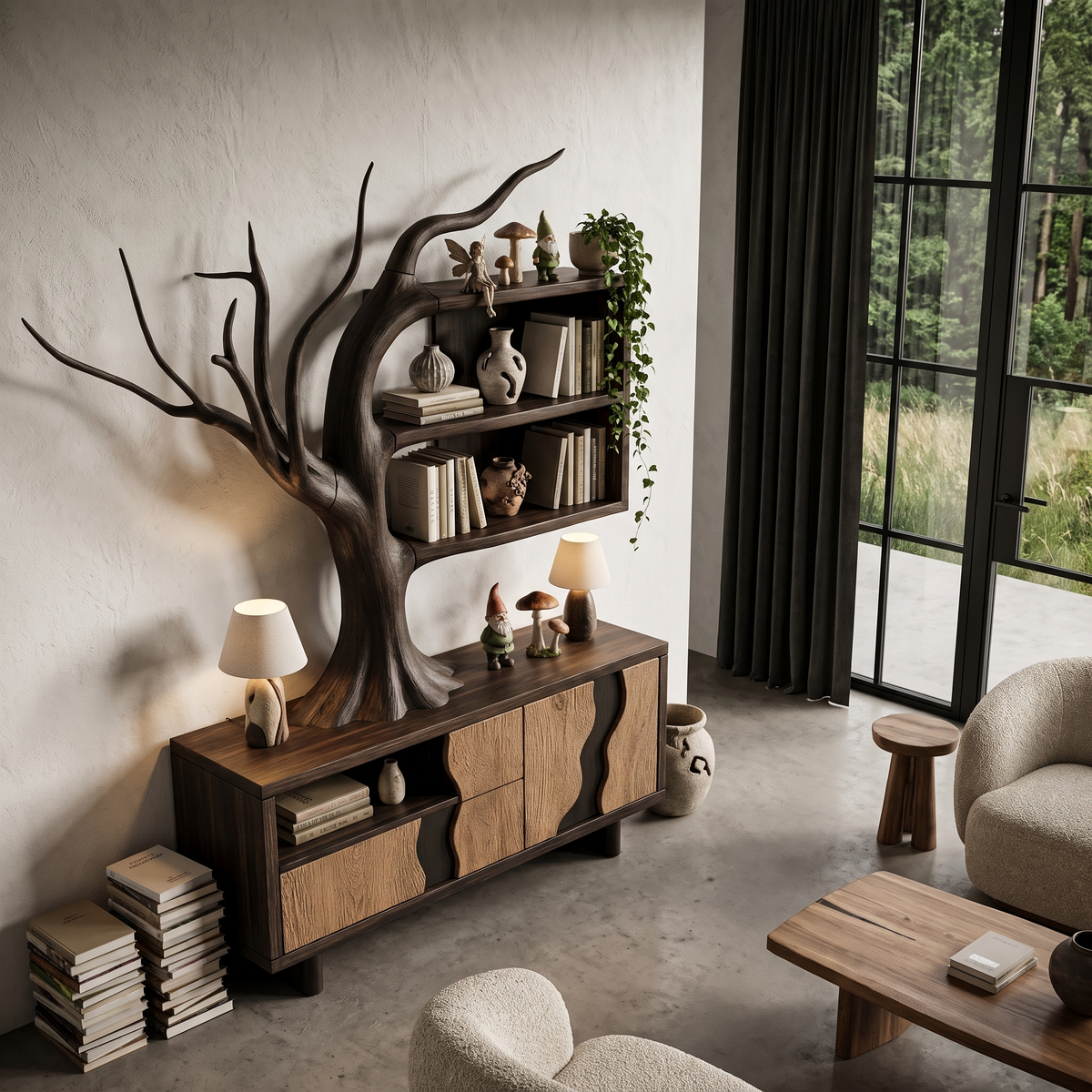 Meuble moderne avec motif de branche d'arbre intégré pour salon SINLHASD546