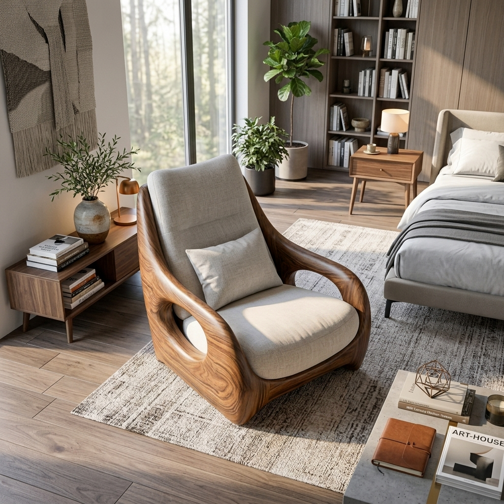 Organic Armchair Smooth Curved For Living Room RTTHTTACC013