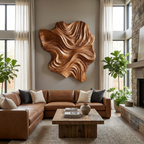 Art mural en bois organique au design de vague pour salon de luxe RTTHTTWA132