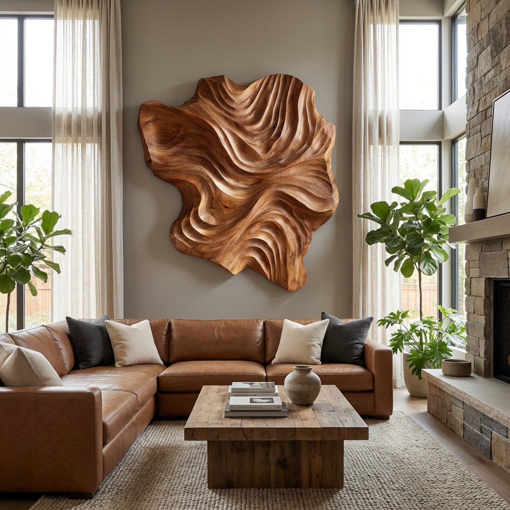 Organic Wood Wall Art Wave Design For Luxury Living Room RTTHTTWA132