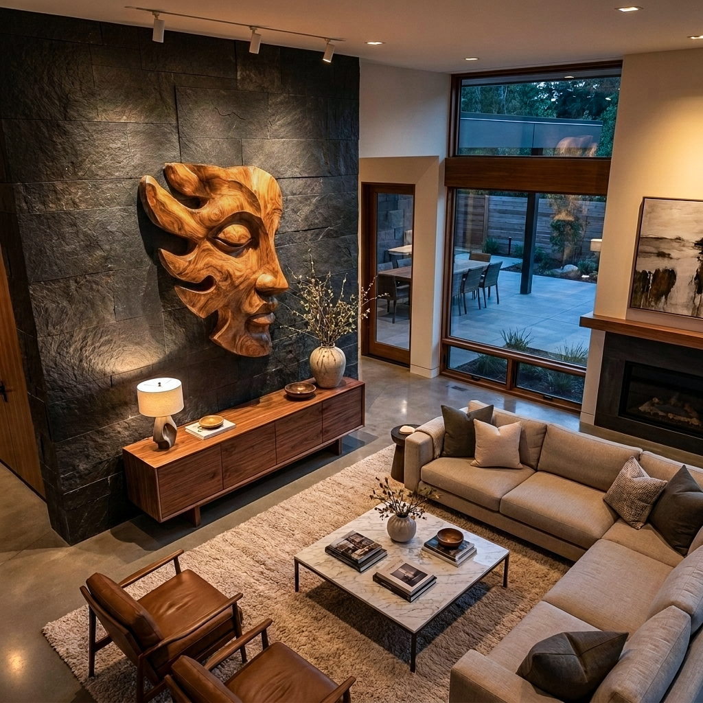 Handcrafted Wooden Face Wall Art With Sculptural Form For Interior RTTHTTWA150