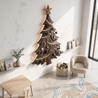 Sculpture murale de Noël contemporaine avec silhouette de sapin pour salon SINLSAWA145