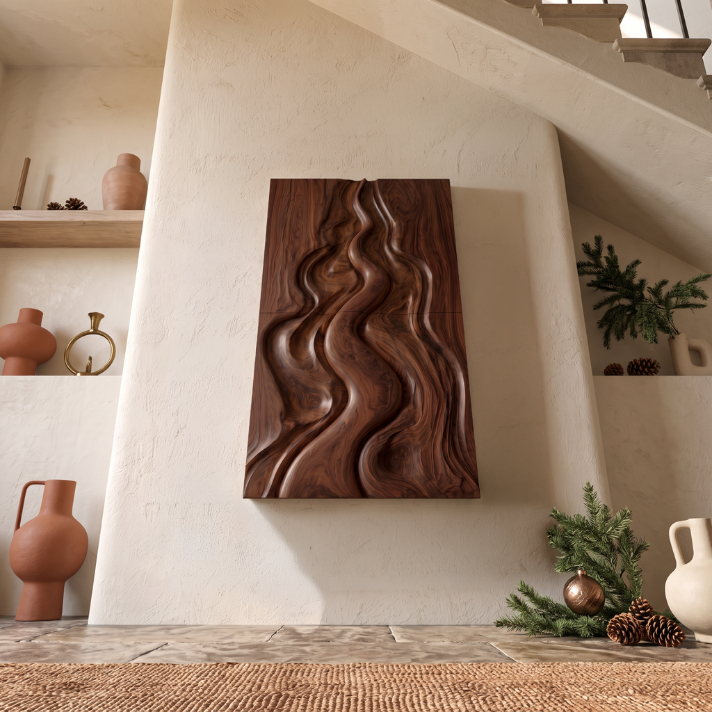 Décoration murale abstraite de Noël naturelle au design sculpté fluide pour chambre à coucher SINLSAWA149